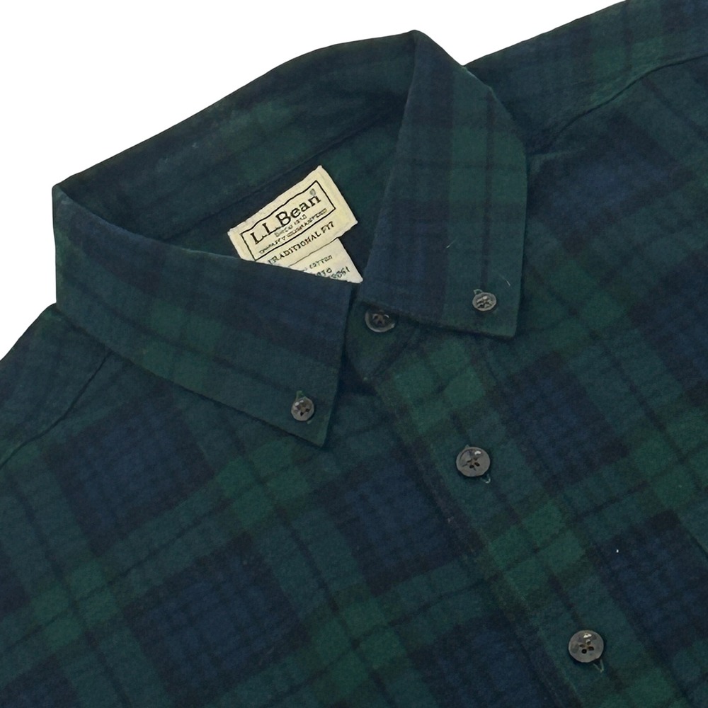 L.L. Bean Scotch Plaid Flannel Shirt Mens M Green‎ Black Watch Traditional Fit